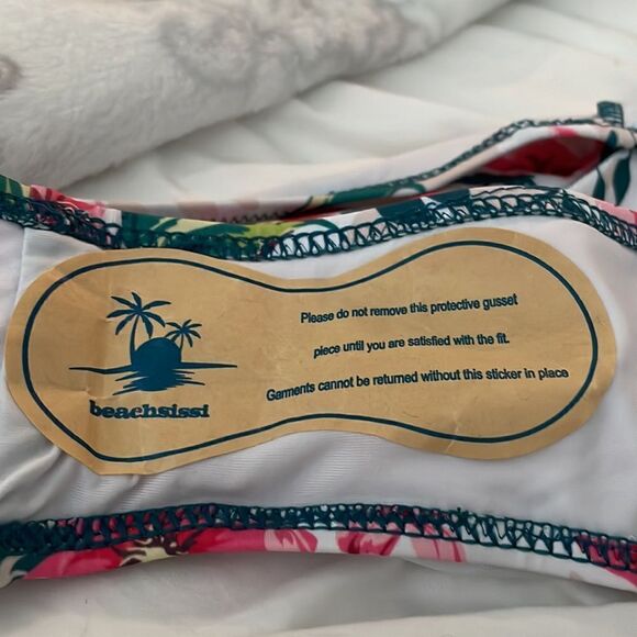 Beachsissi Floral Tropical Bikini Bottom Size Small White Green White - Picture 6 of 9